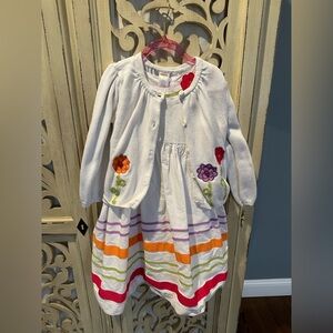 Gymboree White Dress with Colorful Stripes with Matching Sweater Size 5T